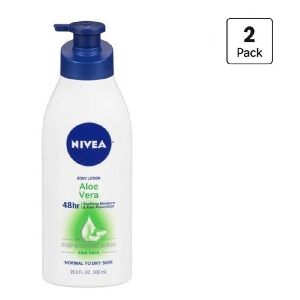 2 Nivea Aloe Vera 48 hr Body Lotion Deep Nourishing Serum 16.9 Fl Oz 2 Pack New